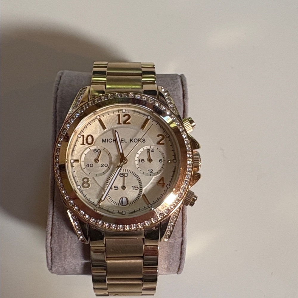 Michael Kors Gold Chronograph Watch with Crystal Bezel-MK3677